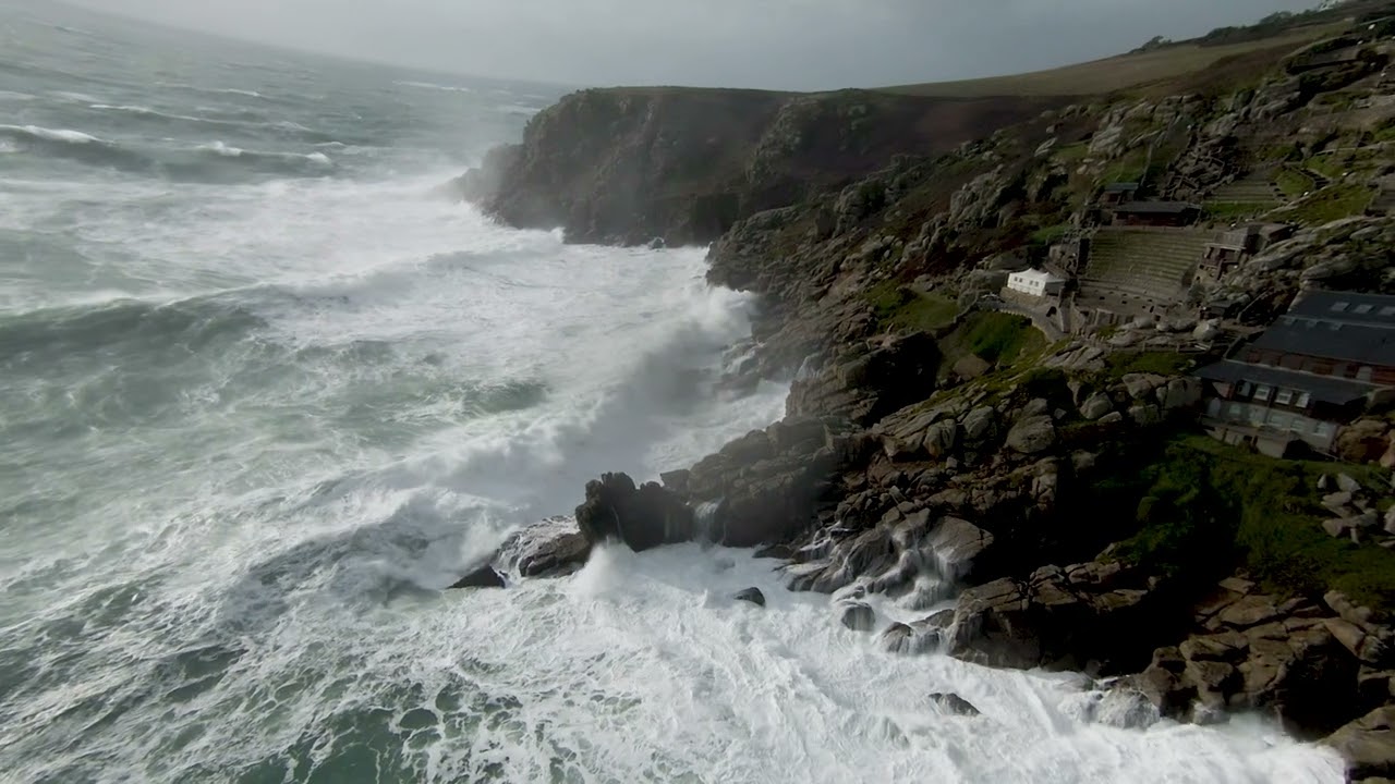 The Minack and Porthcurno being hit by  Storm Chandra