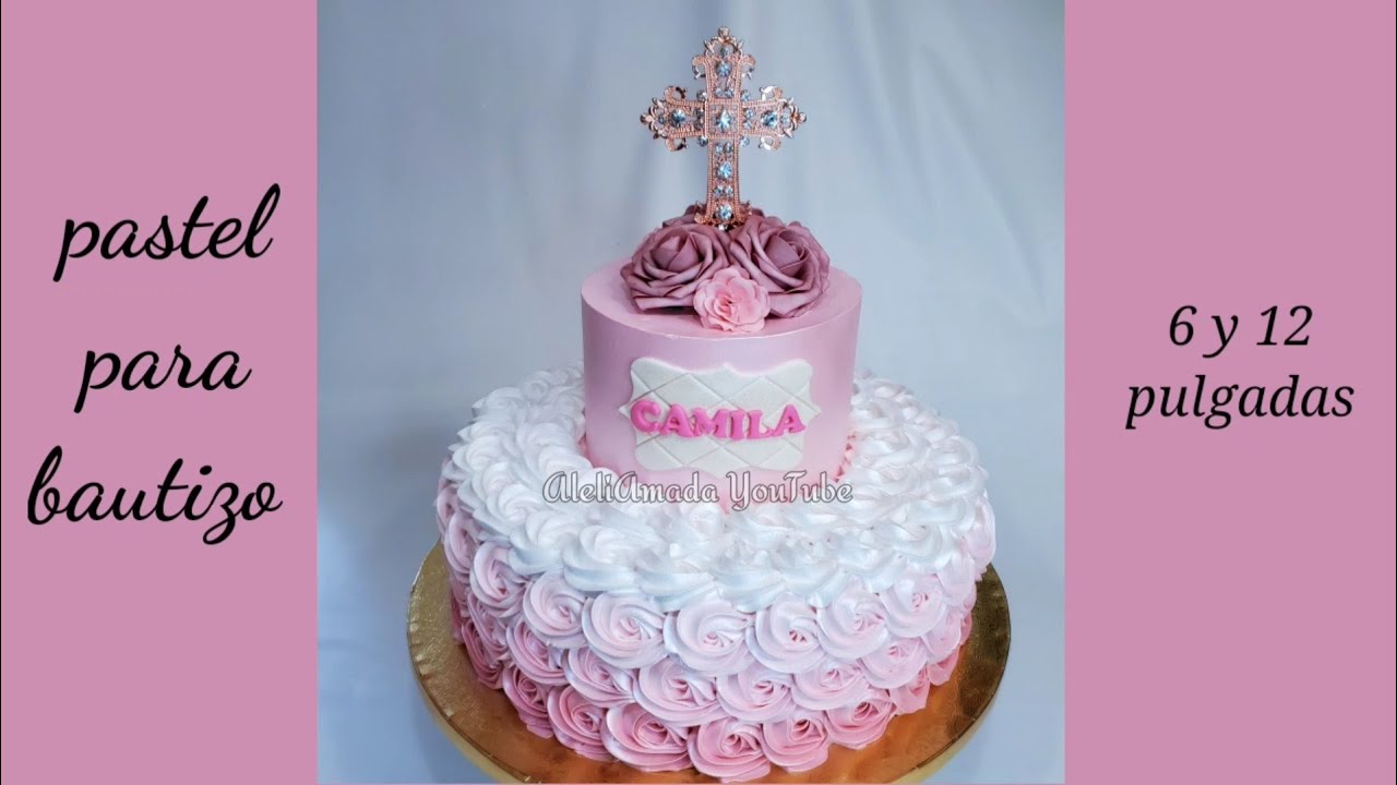 pastel de bautizo para niña en color blanco y rosa palo, matizado con perla