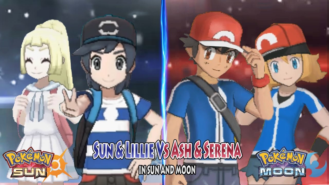 Pokemon Sun and Moon: Sun and Lillie Vs Kalos Ash and Serena (Amourshipping Battle)