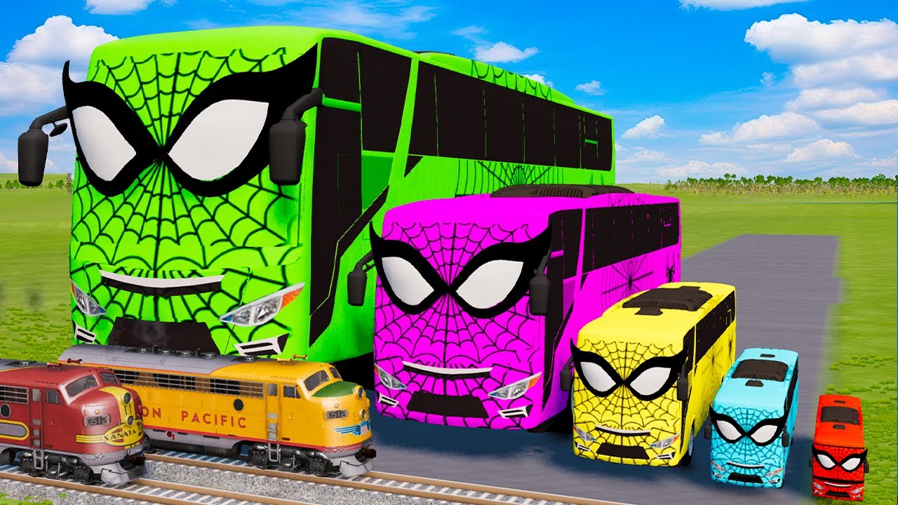 Big & Small Bus Spiderman vs Train Thomas | BeamNG.Drive