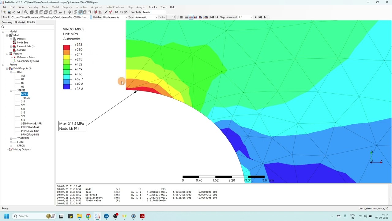 PrePoMax and Calculix Workshop : Mesh convergence & Guidelines