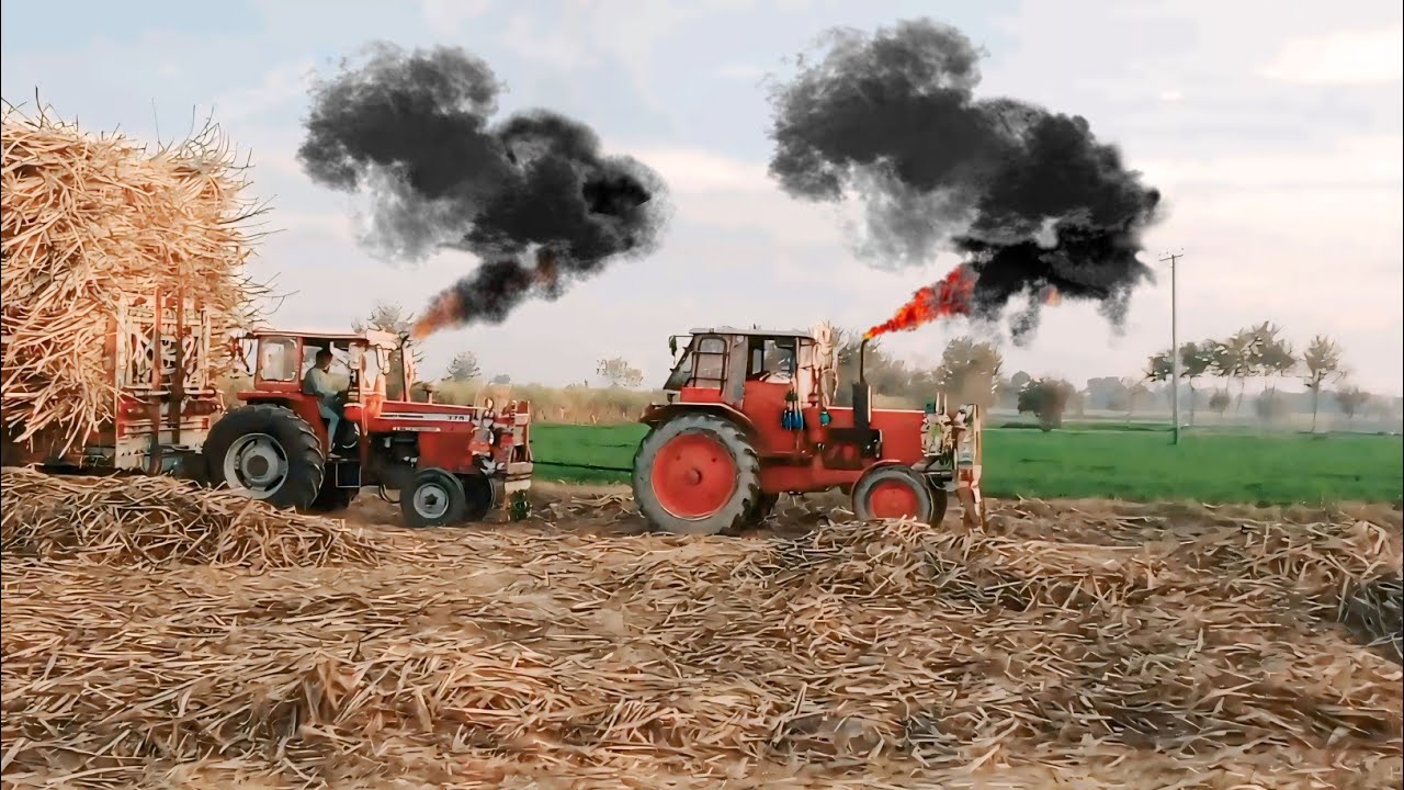 powerful tractors pulling heavy loaded sugarcane trolley in mud 😨 | belarus 510 | tractor video
