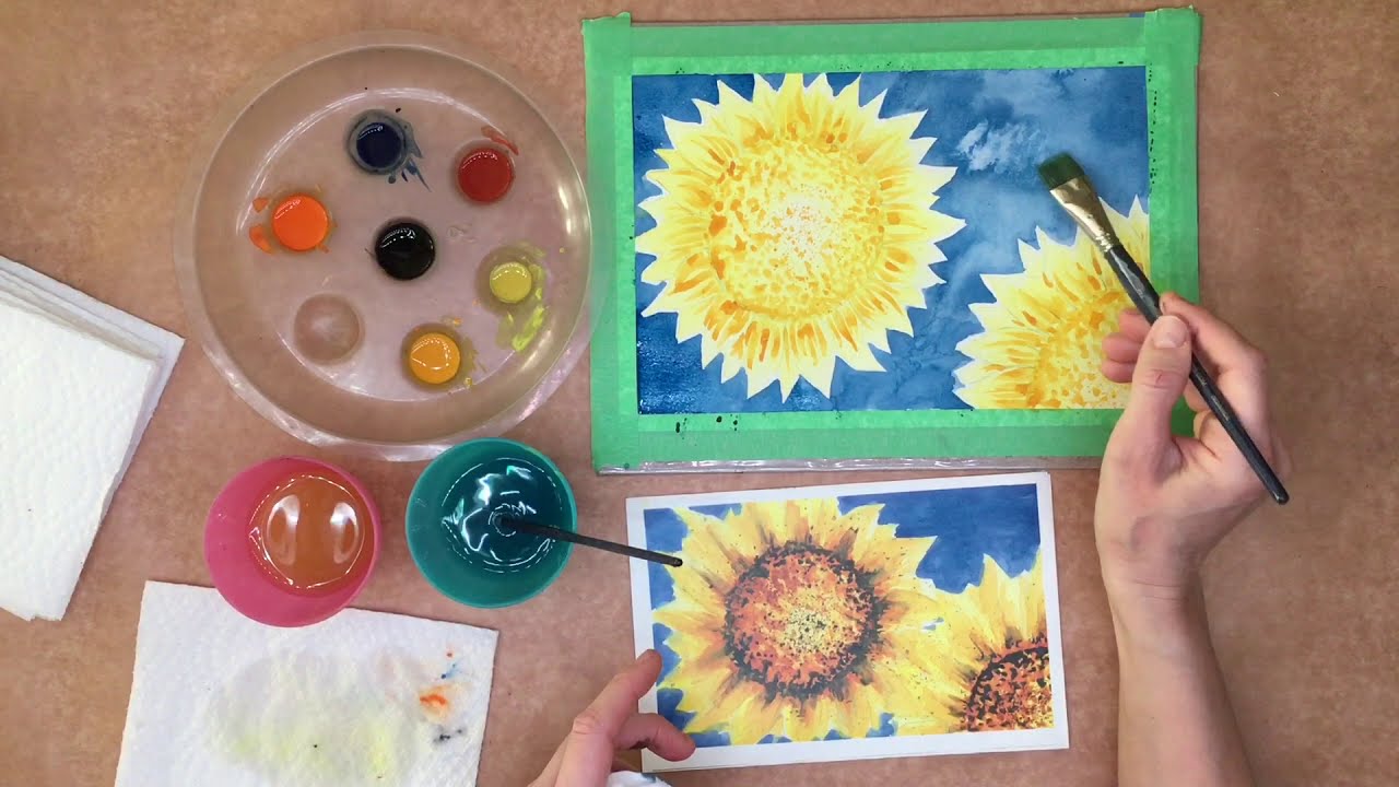 Draw and Paint Sunflowers Activity, Introduction to Watercolour,  (5)  @ArtWithJanineLiza