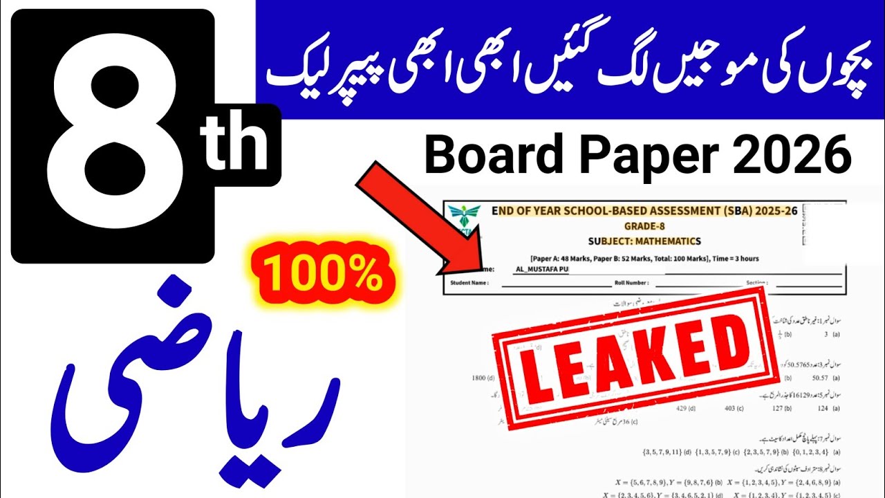 Class 8th Maths Paper School Based Assessment 2026 | SBA Annual Term papers 8 Class | PEC Grade 8th