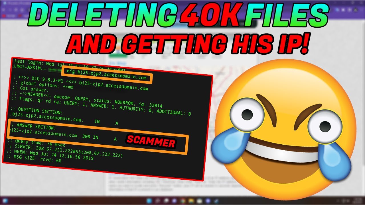 WIPING 40K FILES OF A SCAMMERS PC + GOT HIS IP!