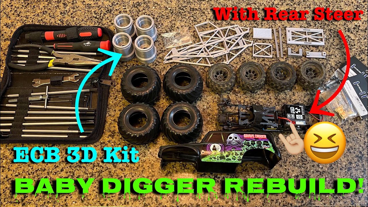 SCX24 Monster Truck “Baby Grave Digger” Rebuild!//Rear steer install, Digger Reborn!//