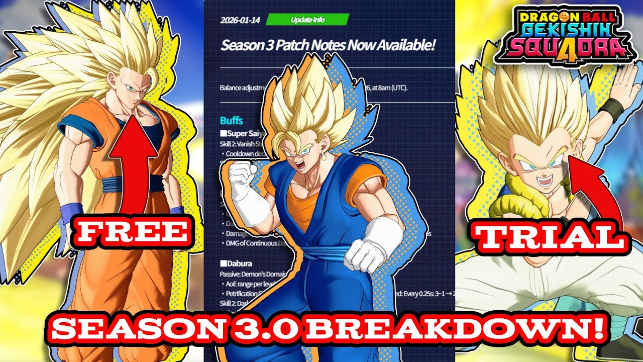 Unlock SSJ3 Goku FOR FREE, SSJ Gotenks on TRIAL, & Patch Notes! Gekishin Squadra Season 3 Breakdown!