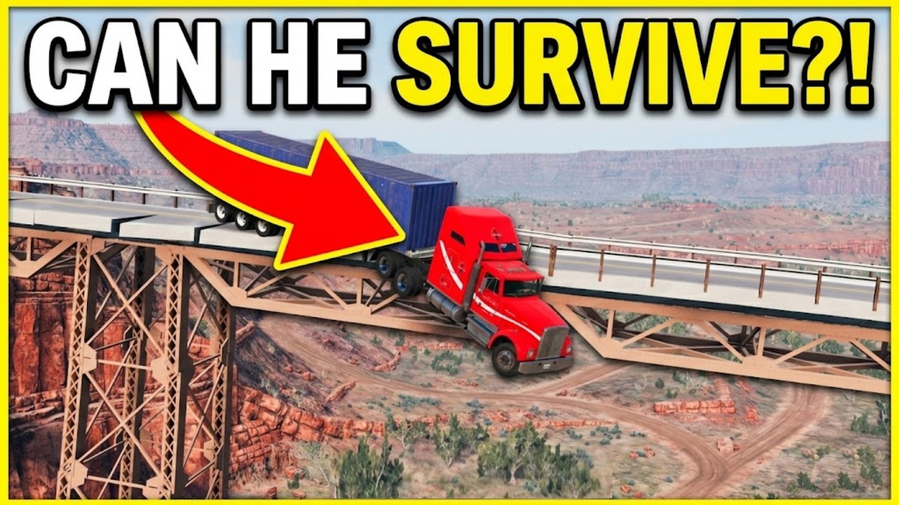 FALLING AND CRASHING OF TRUCKS FROM A BRIDGE #4 - BEAMNG DRIVE