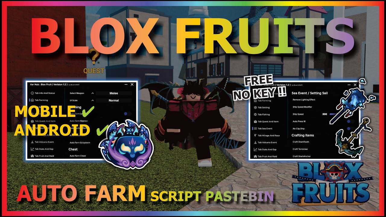 BLOX FRUITS Script No Key AUTO FARM, FAST ATTACK, AUTO RAID, SEA EVENT, SPAWN FRUIT, VOLCANO EVENT