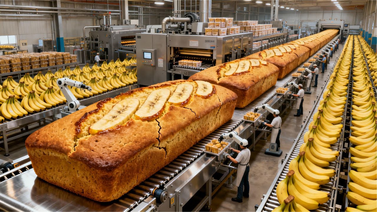 Inside the Banana Bread Factory | How MILLIONS of Fresh Bananas Become Perfect Loaves (Full Process)