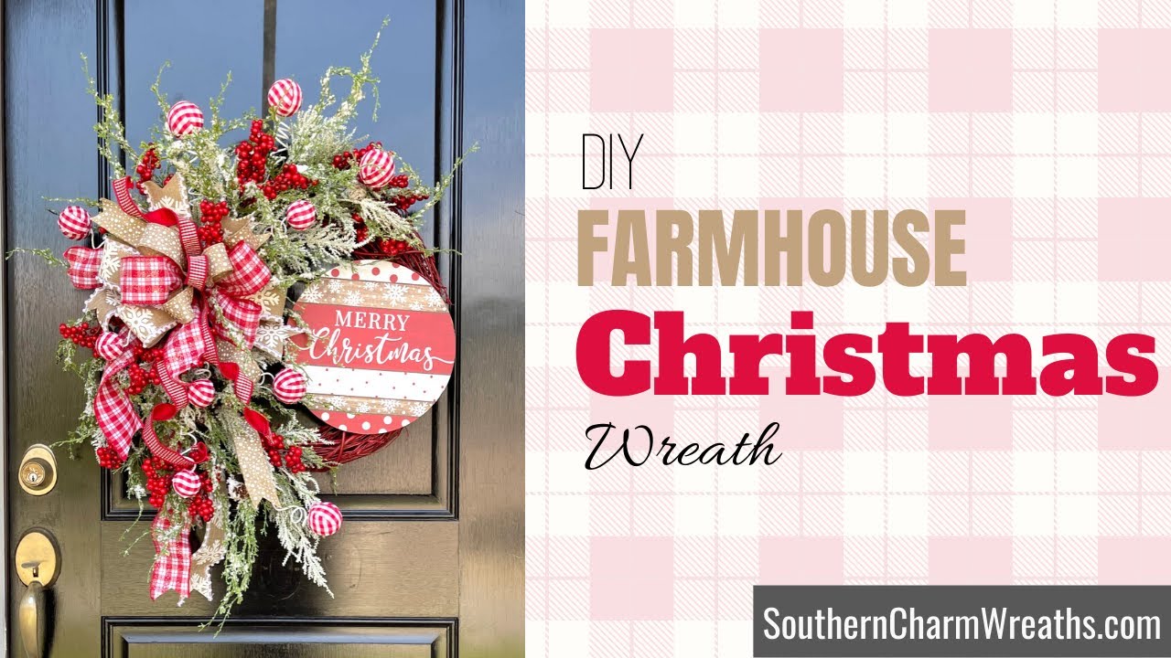DIY Farmhouse Christmas Wreath on Painted Grapevine | How to Make a Floral Christmas Wreath