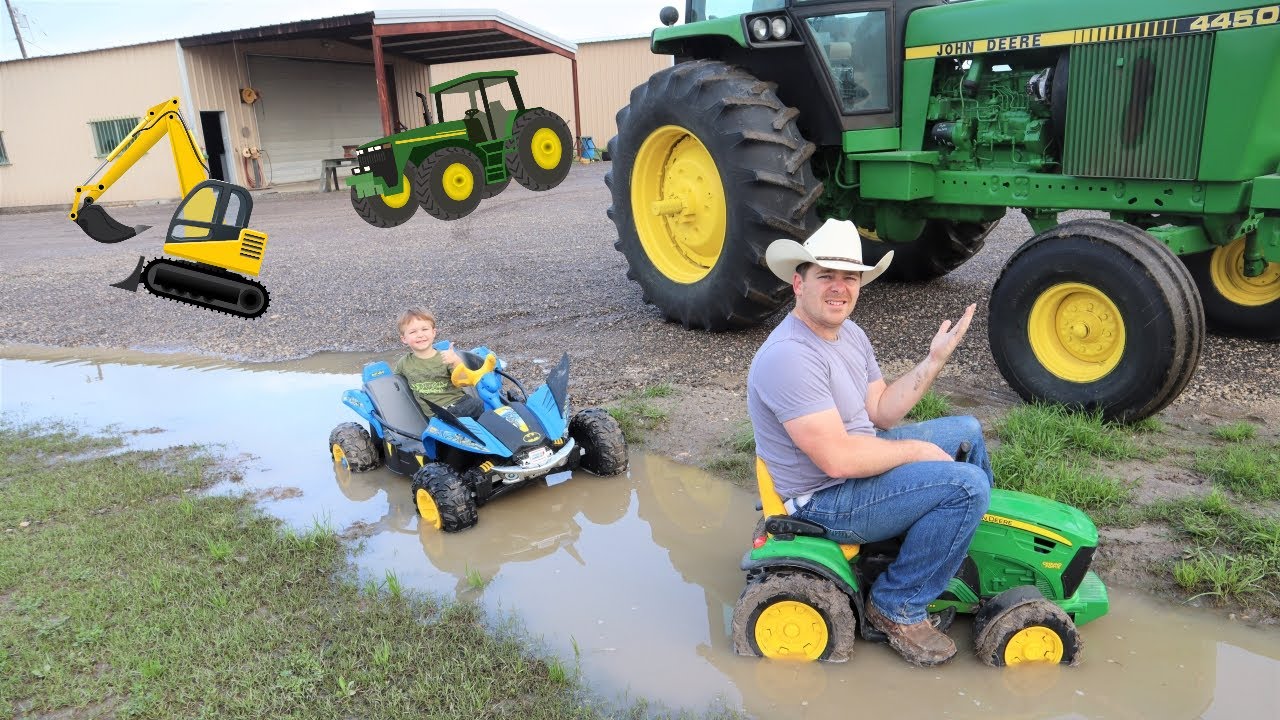 Tractors for kids | Playing in the mud on the farm with real tractors and power wheels