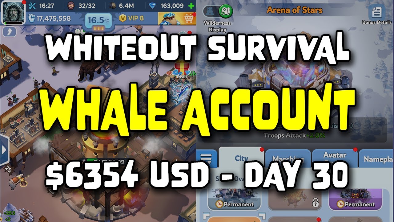 WOS Whale Account - $6354 USD - Day 30