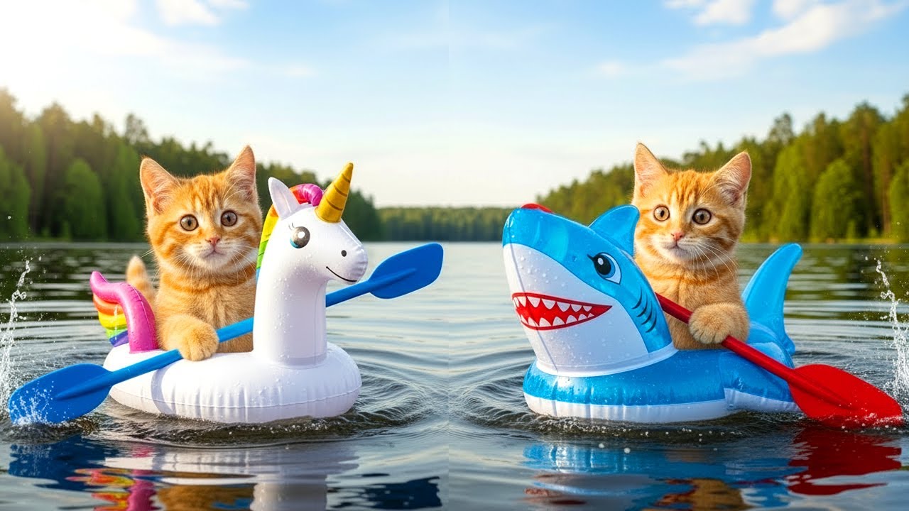 “Two Paws, One Current: A Cinematic Kitten River Journey”