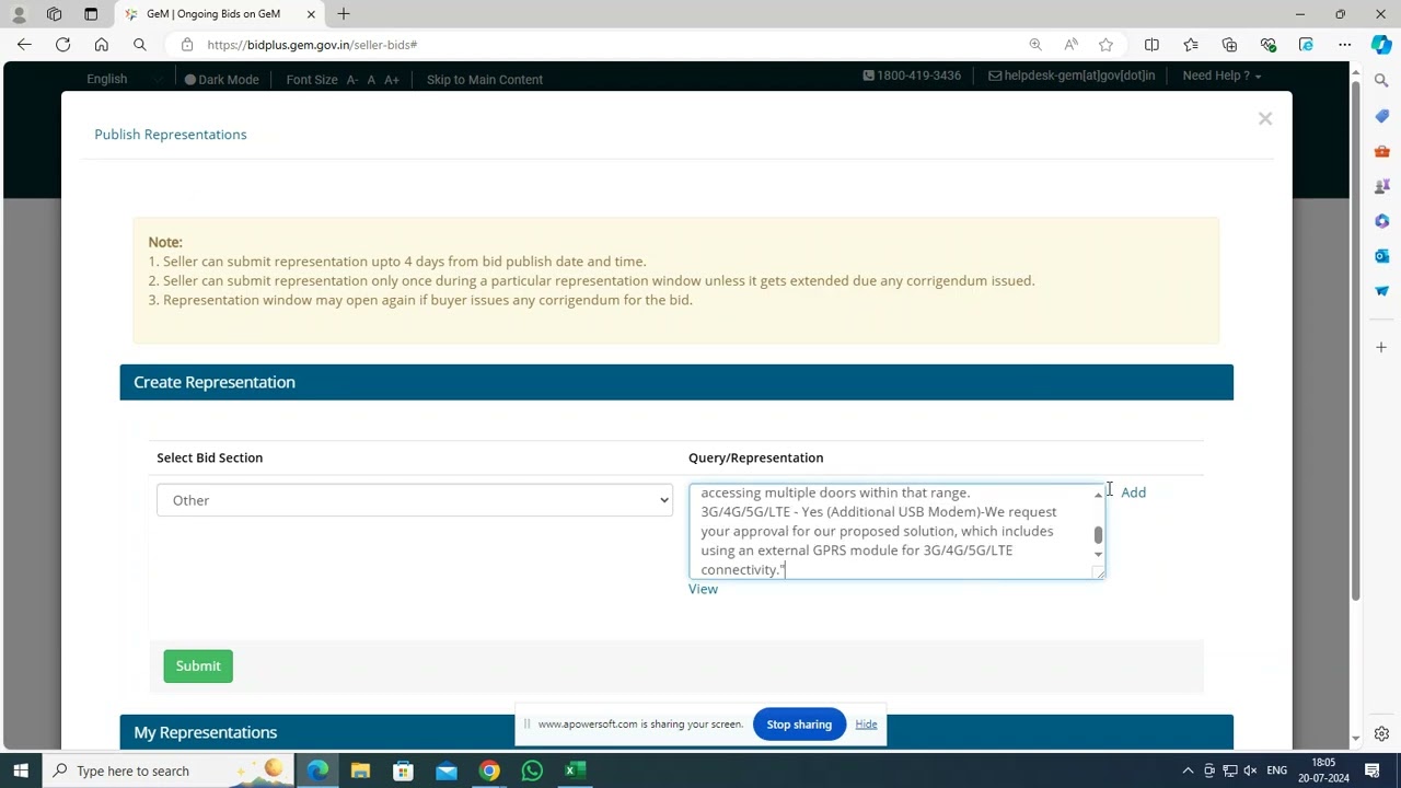 Create representation on GEM portal