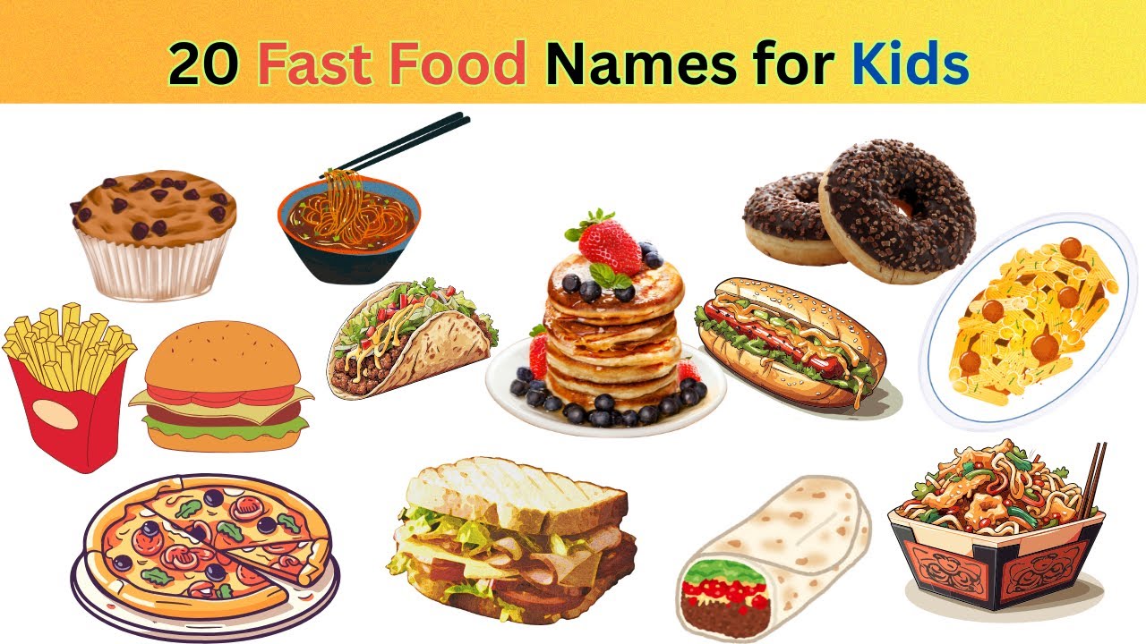 Learn 20 Fast Food Names in English | Kids Learning Video | Fun Food Vocabulary