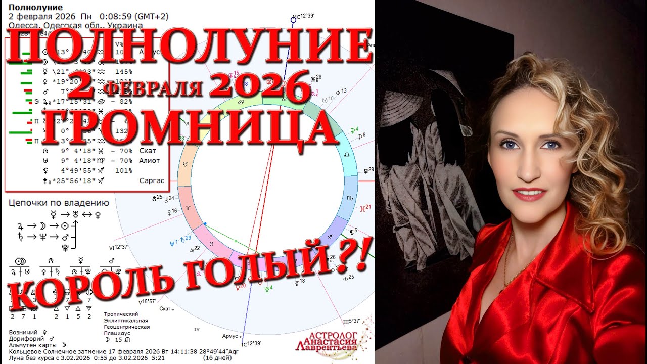 Полнолуние 2.02.2026 во Льве: Король голый да Царь не настоящий - на личном и на госуровне. Громница