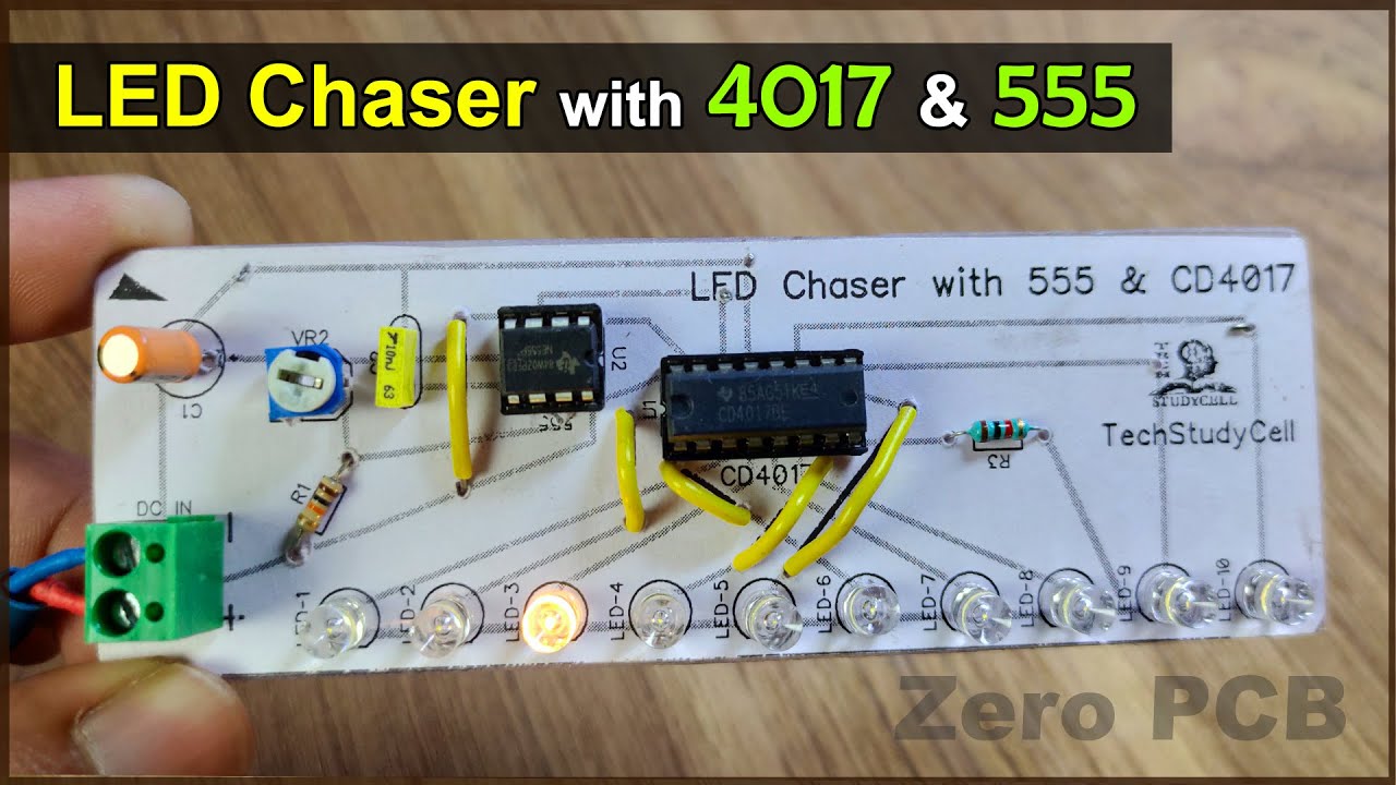 LED chaser circuit using 4017 and 555 timer IC