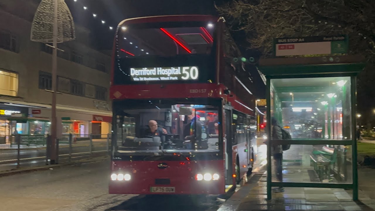 Riding EBD157 LF75 OUW on route 50 to Plymouth railway station 