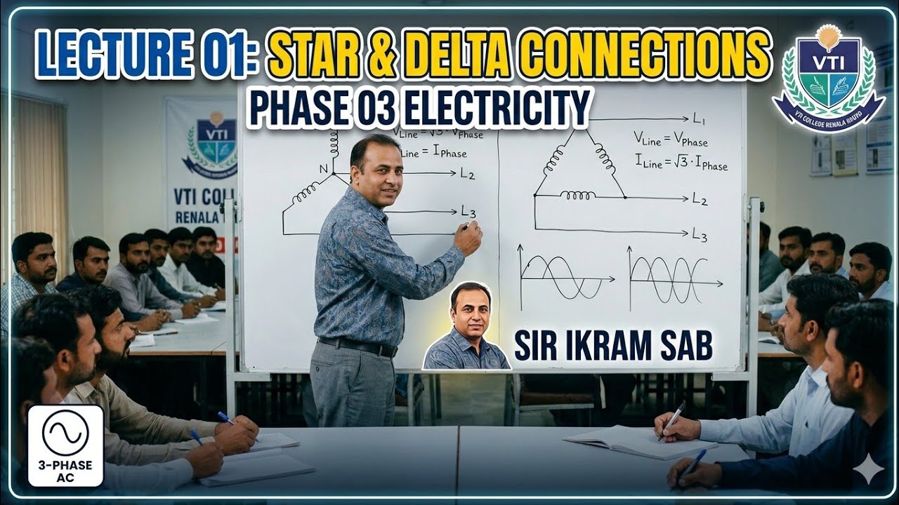 LECTURE 01 STAR & DELTA CONNECTIONS PHASE 03 ELECTRICITY | SIR IKRAM SAB | VTI COLLEGE RENALA KHURD