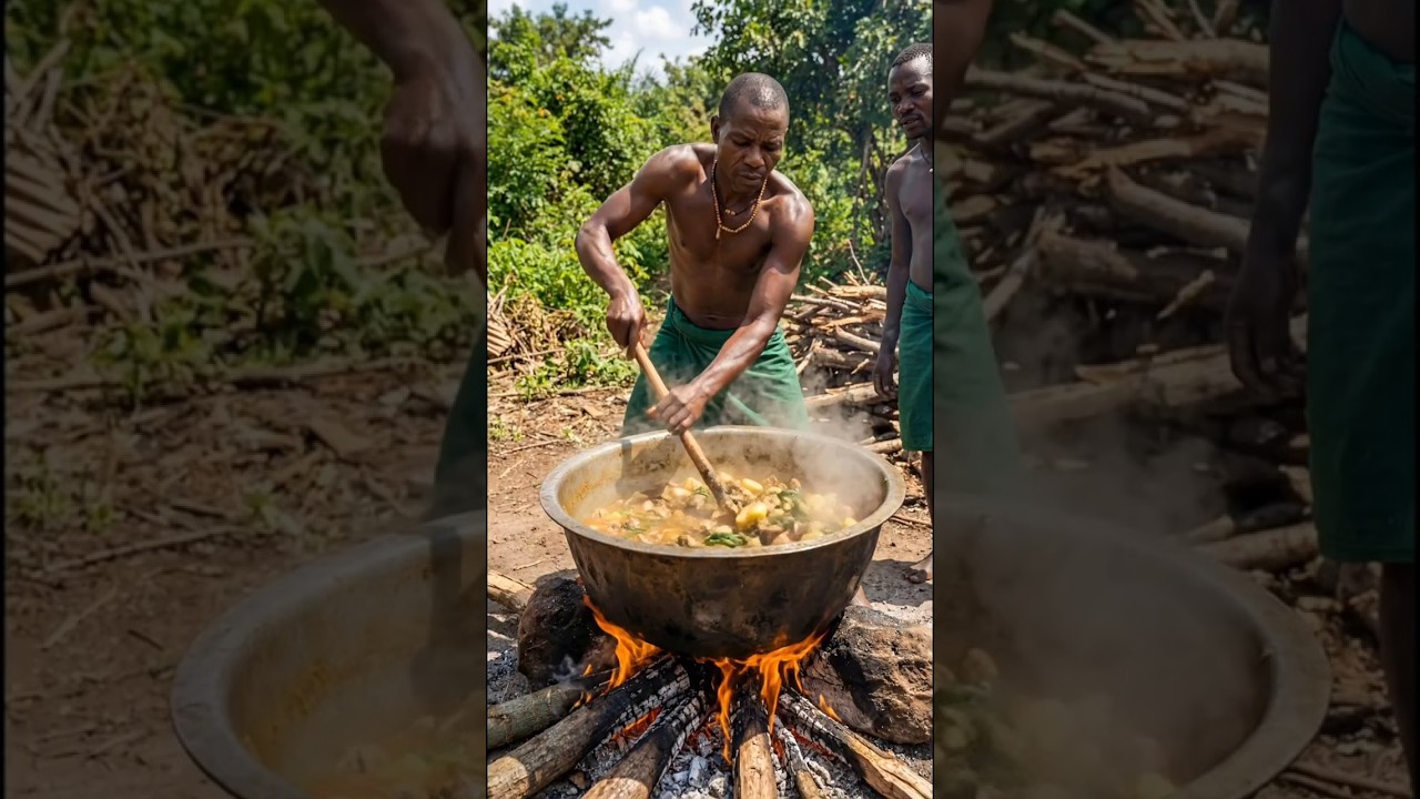 Tribal man cooks dishes for the feast🔥🥩 #tribalcooking #tribalfood #shorts