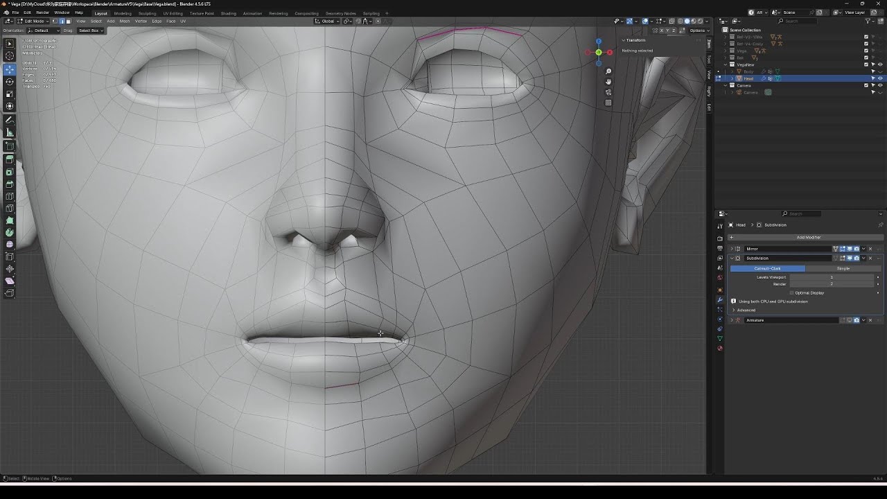 Improved topology of face model
