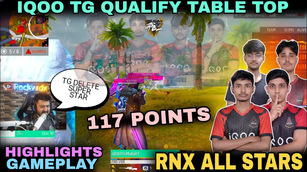 RNX ALL STARS ⭐| IQOO TG QUALIFY TABLE TOP 🏆| TG DELETE SUPER STAR ☠️| 117 POINTS TG ESPORTS 