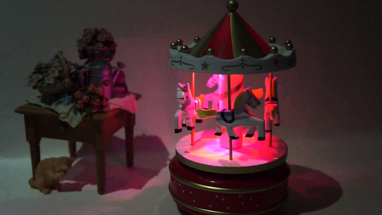 Red Wooden Carousel Music Box - Castle in the sky
