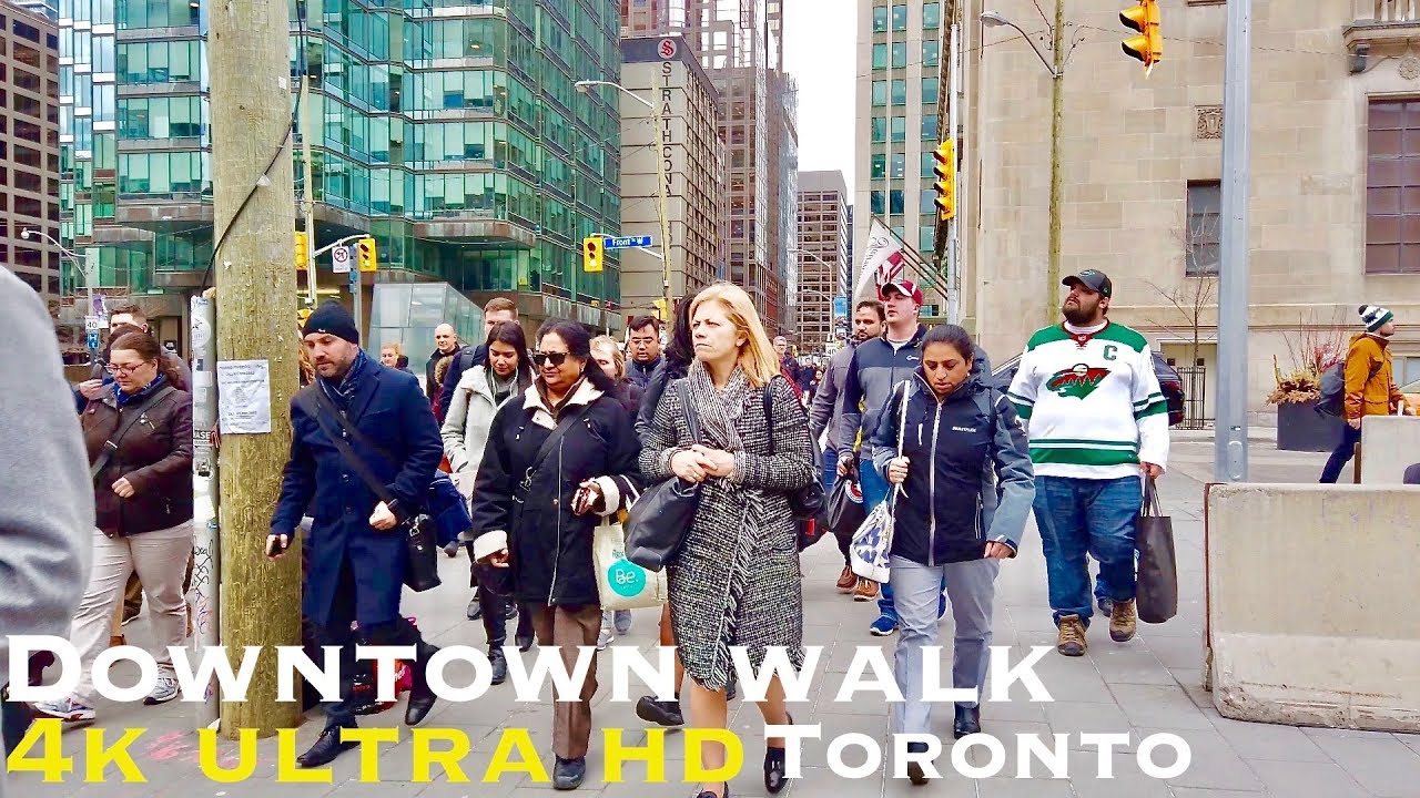 Downtown Toronto Walk  Front St, Spadina Ave, Bremner Blvd walking tour 4k