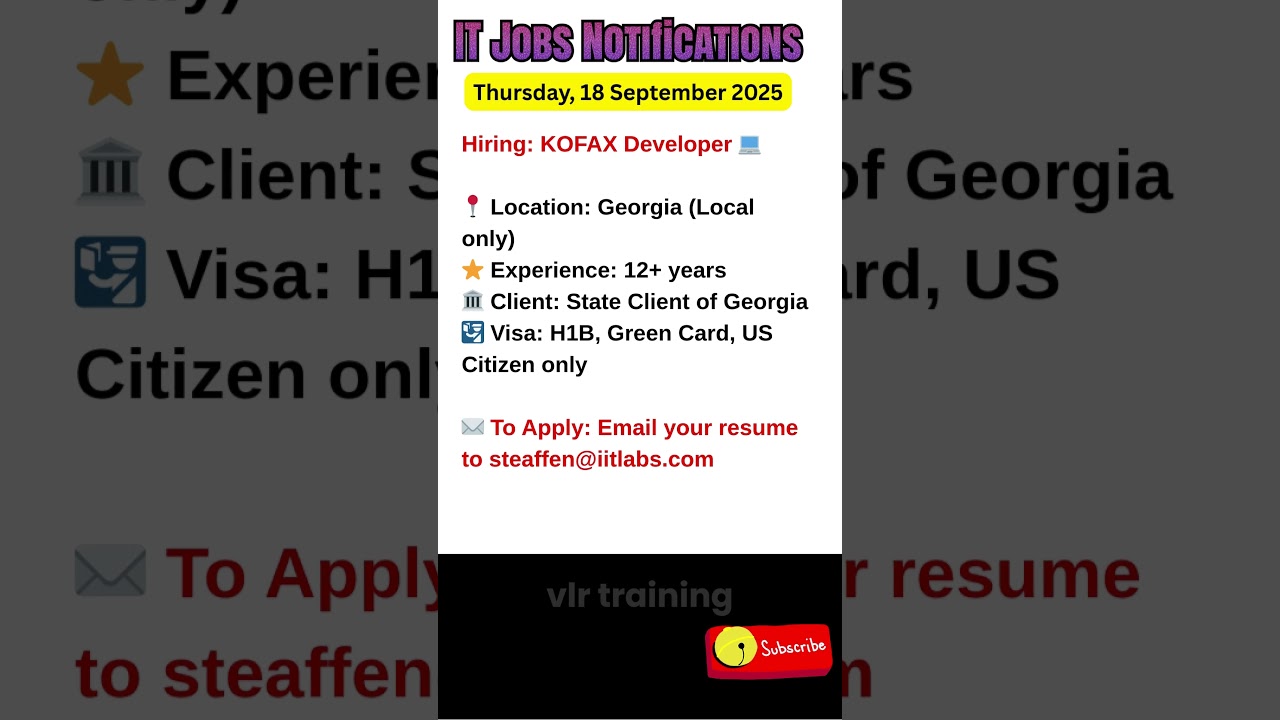 Kofax Developer Job in Georgia Sept 18, 2025