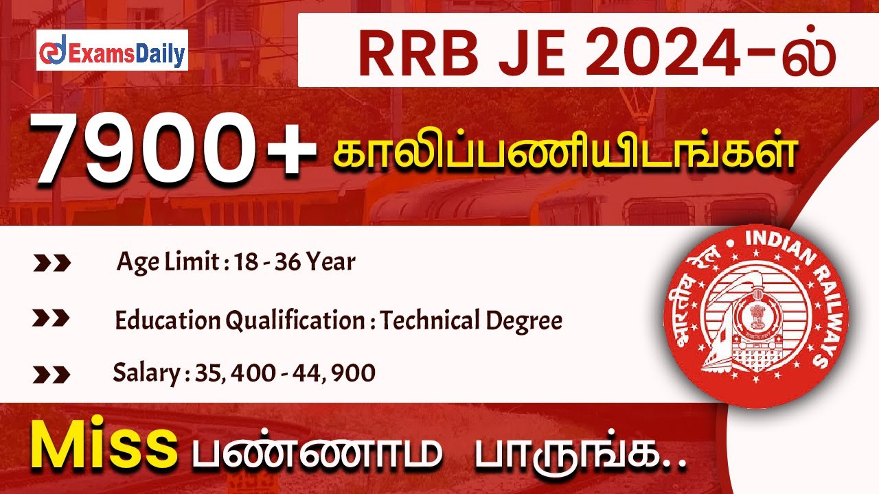 RRB JE 2024- Notification Out | 7900+ Vacancies | RRB Junior Engineer Recruitment 2024