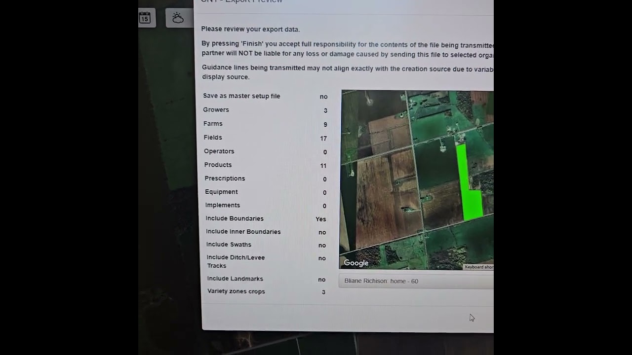 Export CN1 folder for combine variety tracking
