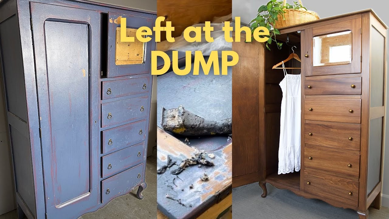 Antique Armoire that was Left at the DUMP Get’s a HUGE Makeover- Furniture Restoration 