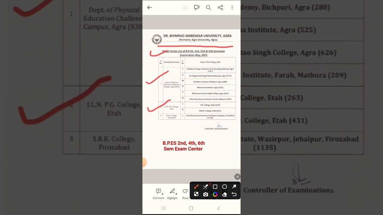 Dbrau B.P.ES 2nd, 4th, 6th semester Exam Center List | Agra University Latest News today | #shorts
