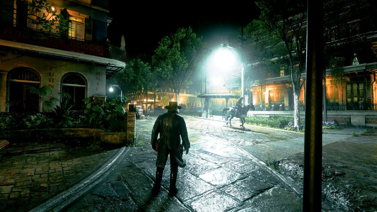 [4K] Thunderstorm Night Saint Denis Streets Arthur Morgan Exploring the Beauty of Saint Denis