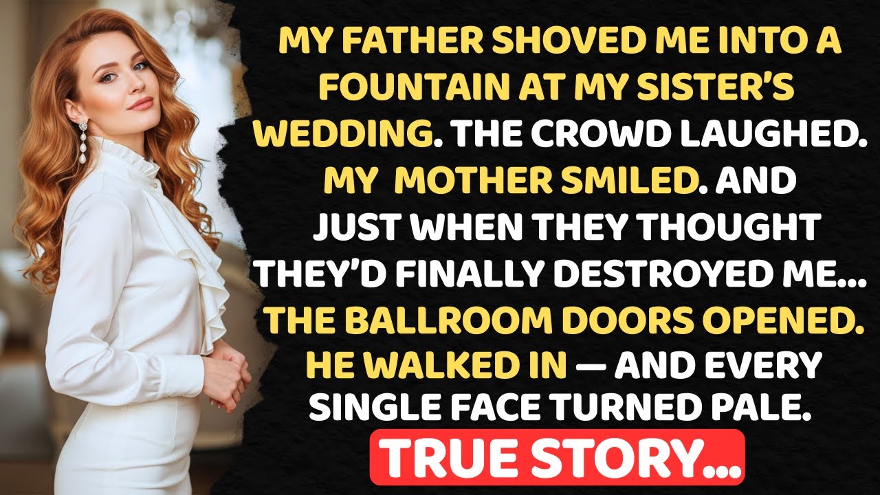 My Father Pushed Me Into a Fountain at My Sister’s Wedding — Then My Billionaire Husband Walked In.