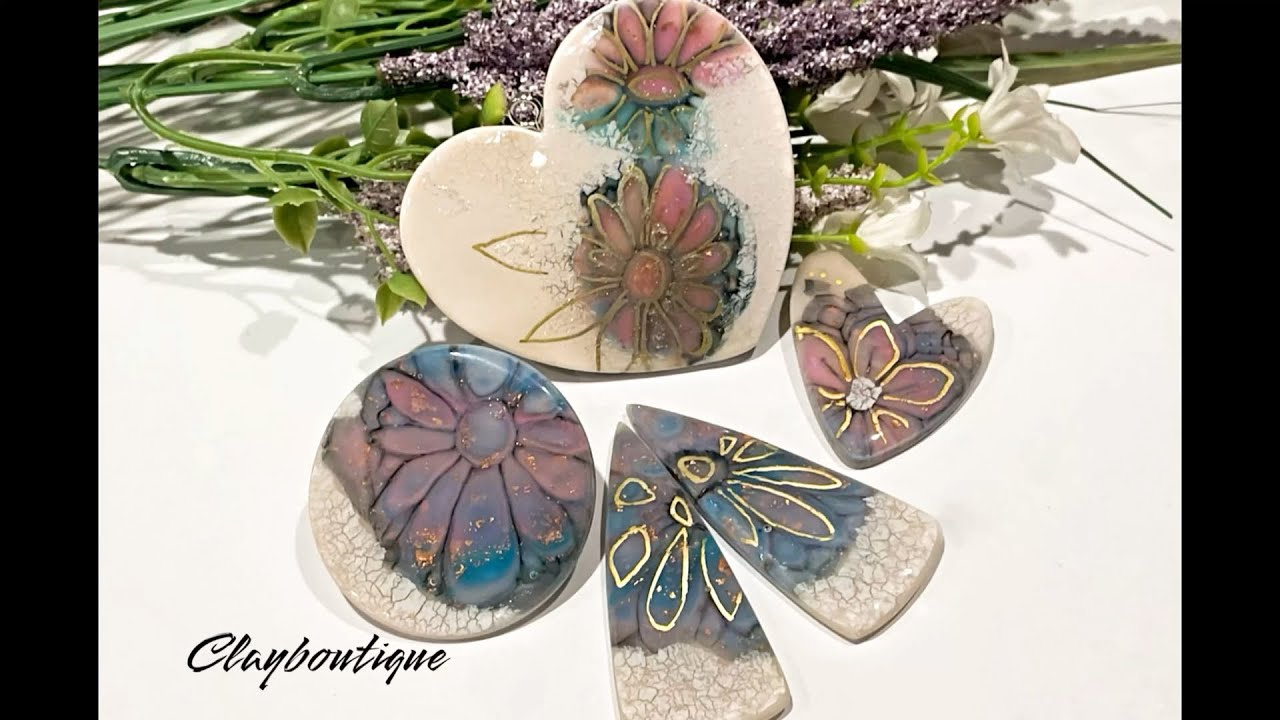 Polymer Clay ‘Summer in Bloom’ Pendants and heart ornament.