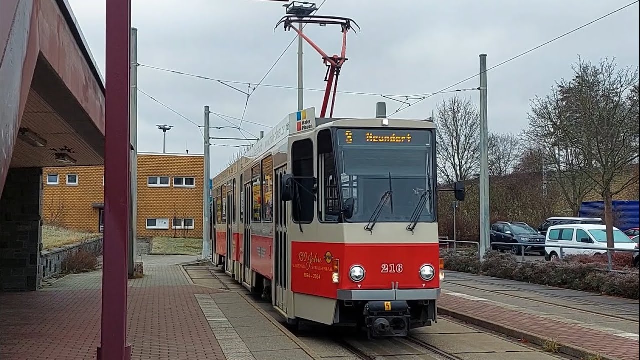Tram Plauen | Mitfahrt auf der Kompl. 3 Von Ob.Bf./Stadtpark bis Neuendorf in der KT4DMC 216 