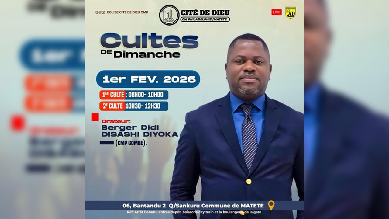 Culte Dominical.    Dimanche 01 Février 2026.  Orateur : Berger Didi DISASHI DIYOKA