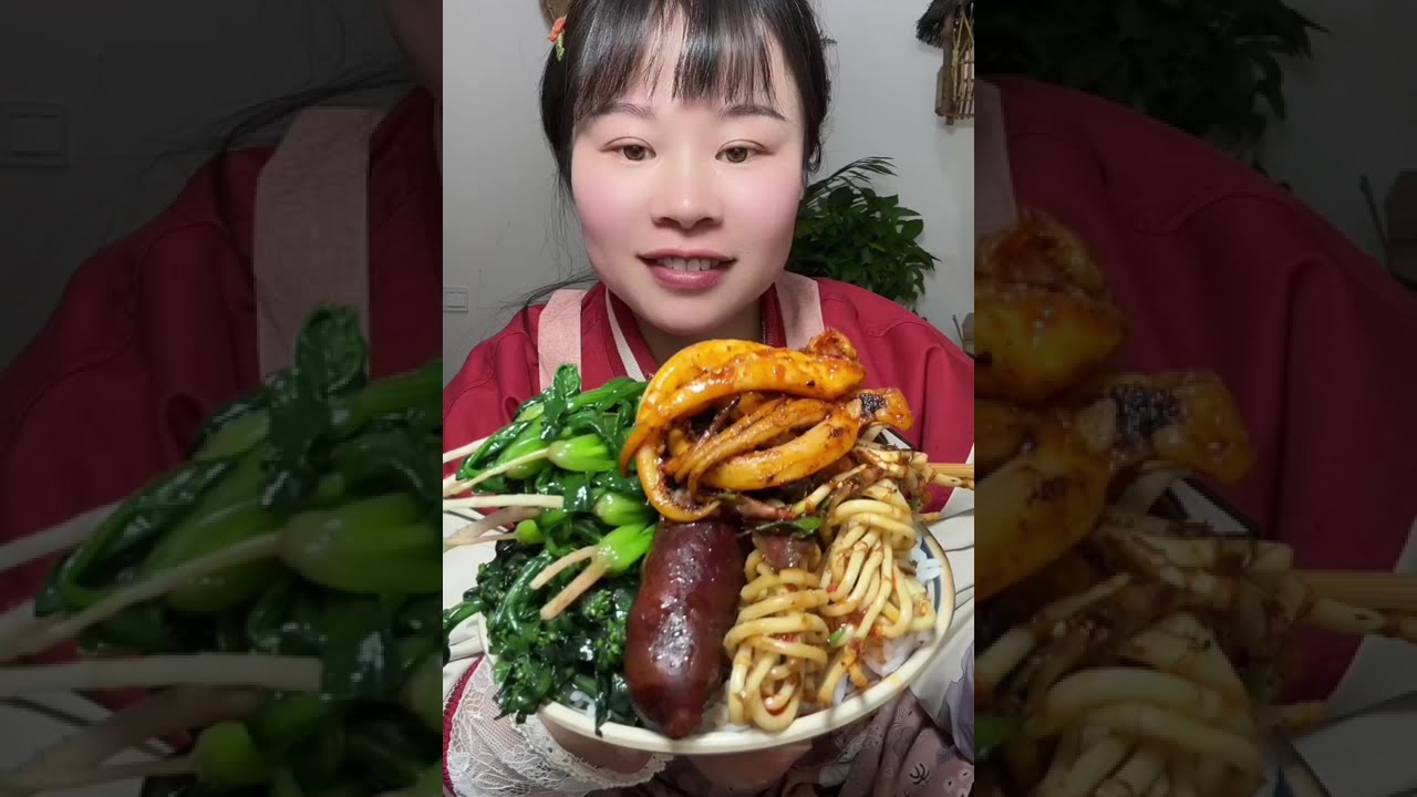 Susu Yummy Spicy Food Mukbang 😋 Eating Spicy Seafood With Sausage And Green Vegetables #asmr #food 