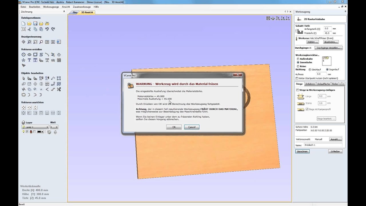 VCarve Pro Tutorial Kontur Tasche Bohrungen erstellen CAD CAM CNC
