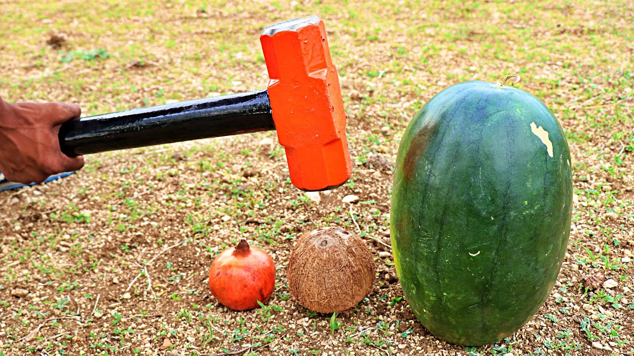 DESTROYING WATERMELON ANAR COCONUT WITH BIG HAMMER | DESTROYING FRUITS |
