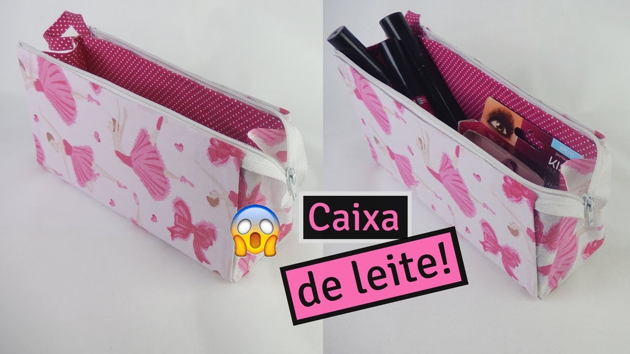 Como fazer uma necessaire / estojo usando caixa de leite (muito fácil!). Por Pricity
