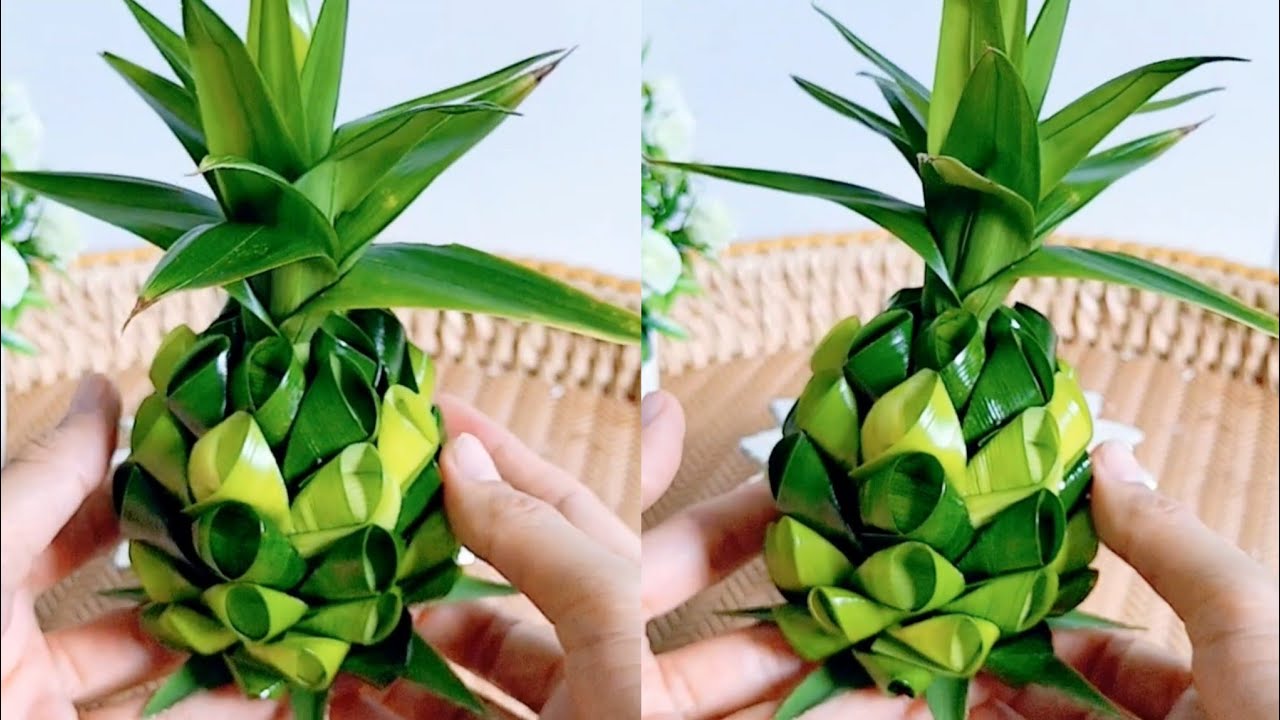 DIY pineapple วิธีทำสับปะรดจากใบเตย มะกรูดหอม # 4🍍🍍#diy #pineapple