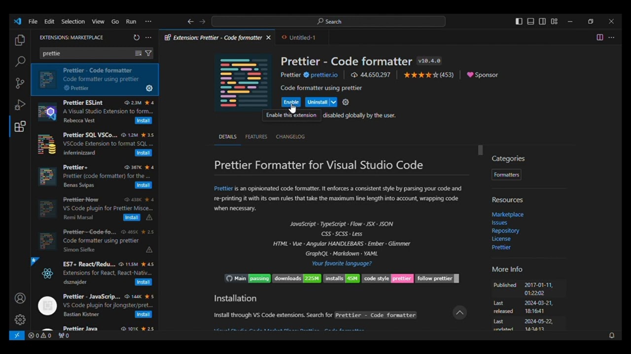 Autocode Formatting in Visual studio code