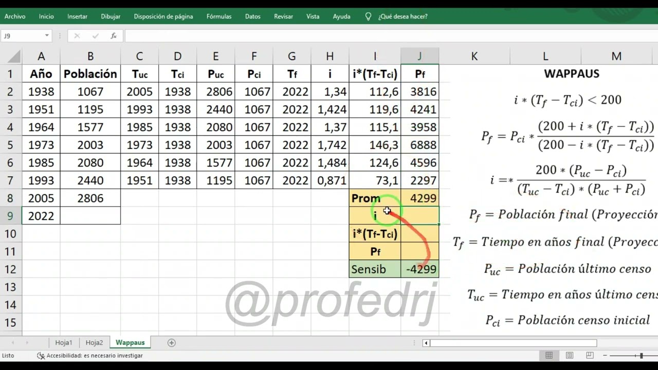Proyección poblacional utilizando el método Wappaus en Excel