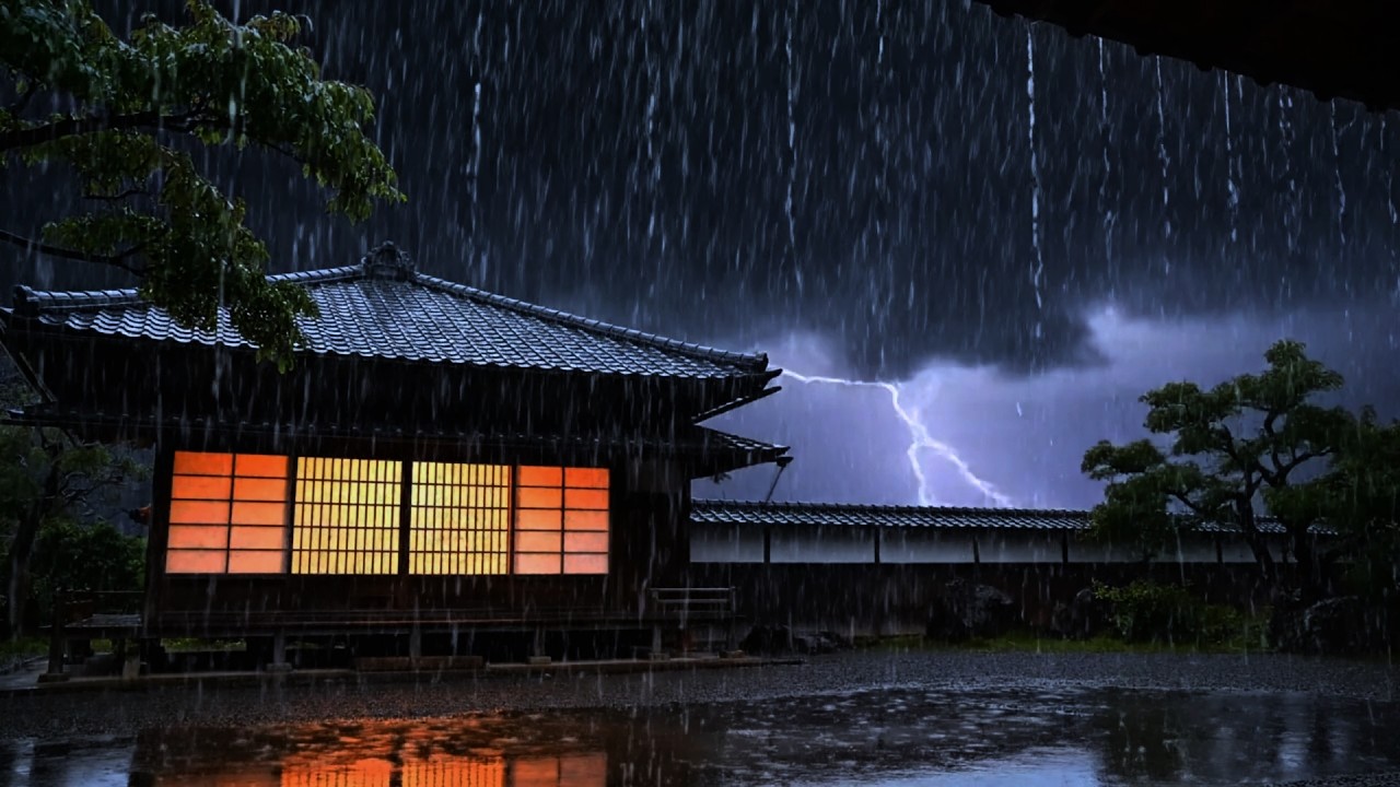Cozy Night: Heavy Rain on Tin Roof & Soft Rolling Thunder for Instant Sleep (1 Hour) Full HD