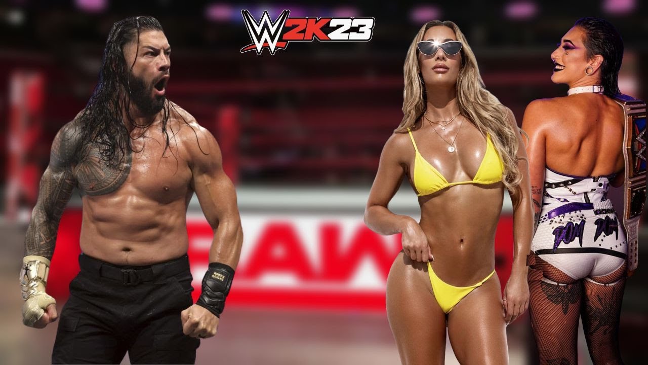 Intergender Match - John Cena vs Rhea Ripley & Carmella : WWE 2K23