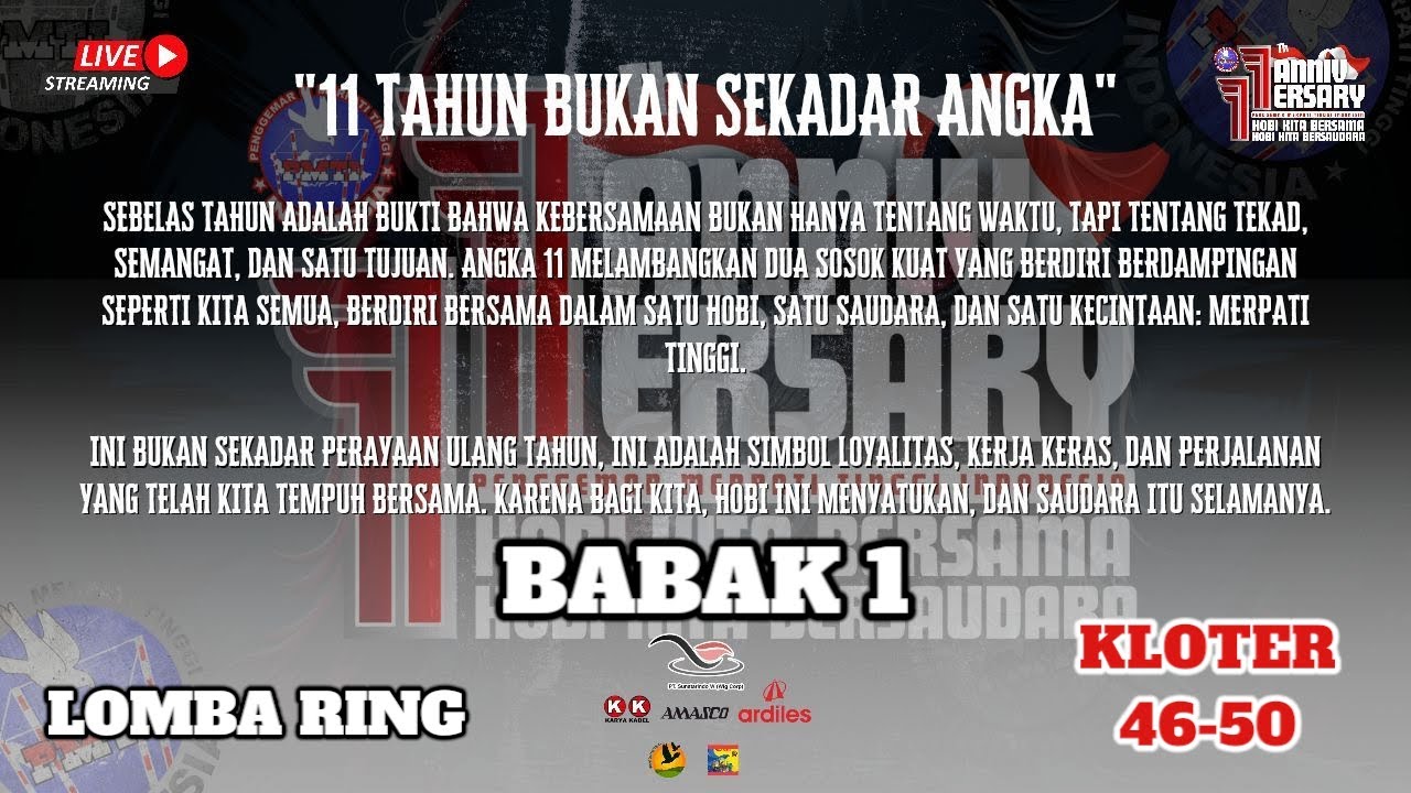 [LIVE] BABAK 1 LOMBA RING KL 46-50 ANNIVERSARY 11 TH PMTI LAPAK RMT STADIUM