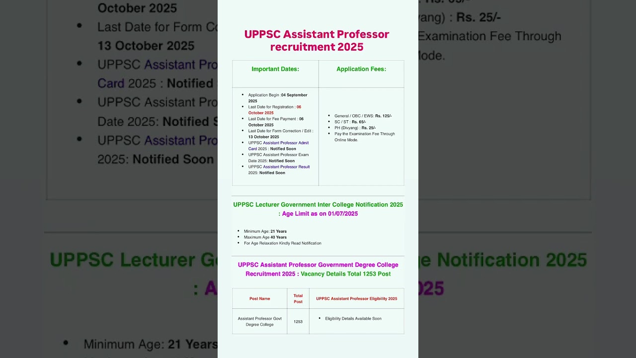 UPPSC assistant professor vacancy 2025/ uppsc assistant professor recruitment 2025
